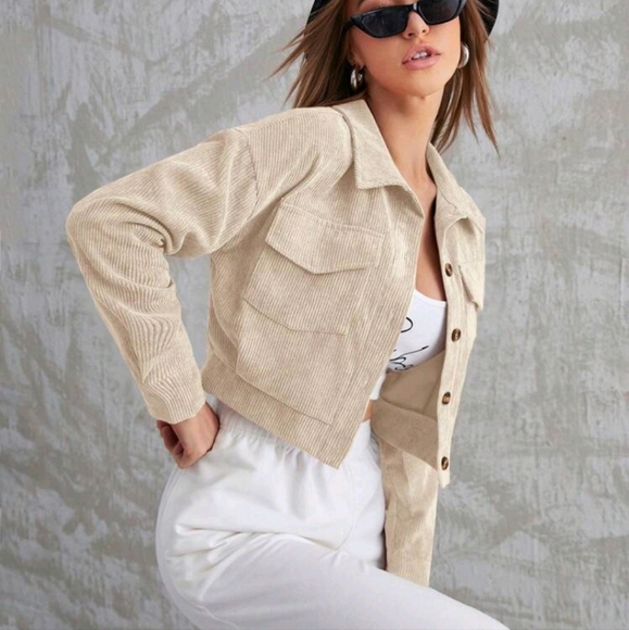 Jackets & Blazers - Flap Pocket Drop Shoulder Corduroy Jacket